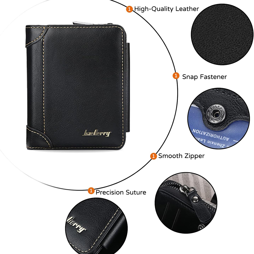 Leather Mens Bifold Wallet Slim Minimalist | 1 ID Windows | 1 Coin Purse | Money Clip | 8 Card Slots | Gifts for Men
